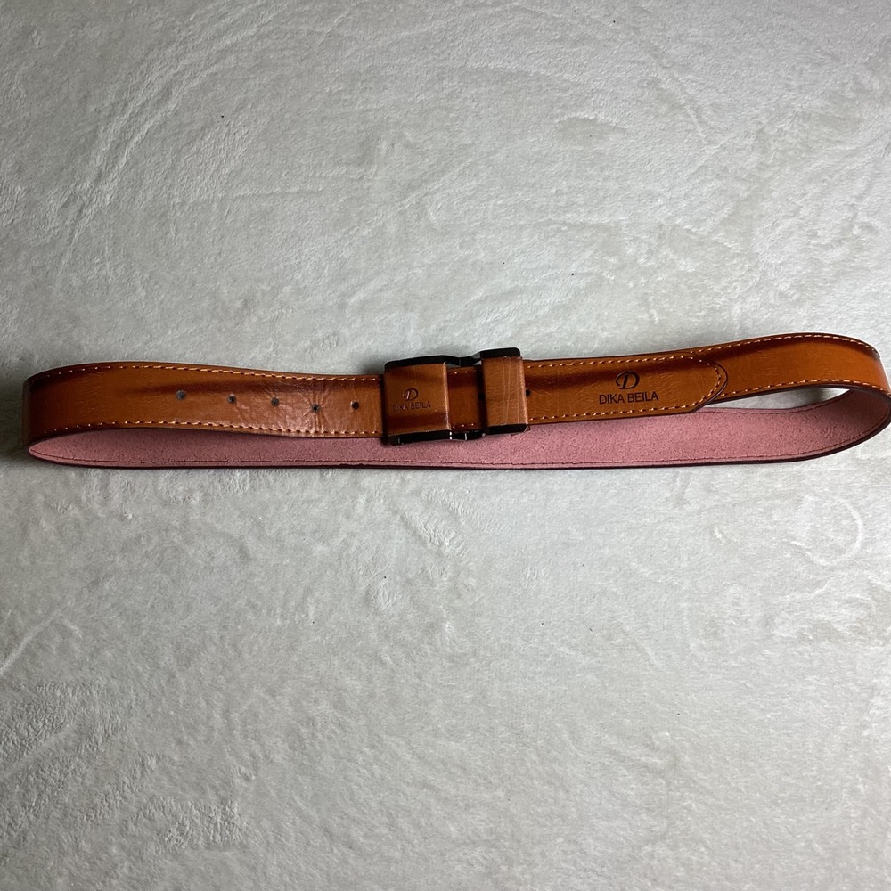 Dika Beila Mens Cognac Brown‎ Leather Belt Gunmetal Buckle Tonal Stitching
